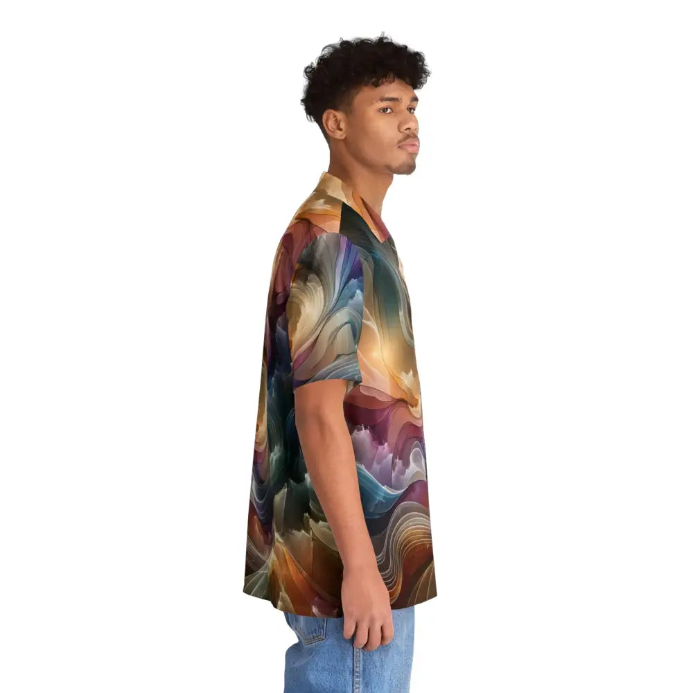 Colorful patterned short-sleeve Hawaiian shirt with psychedelic fluid print by PixiOnyx