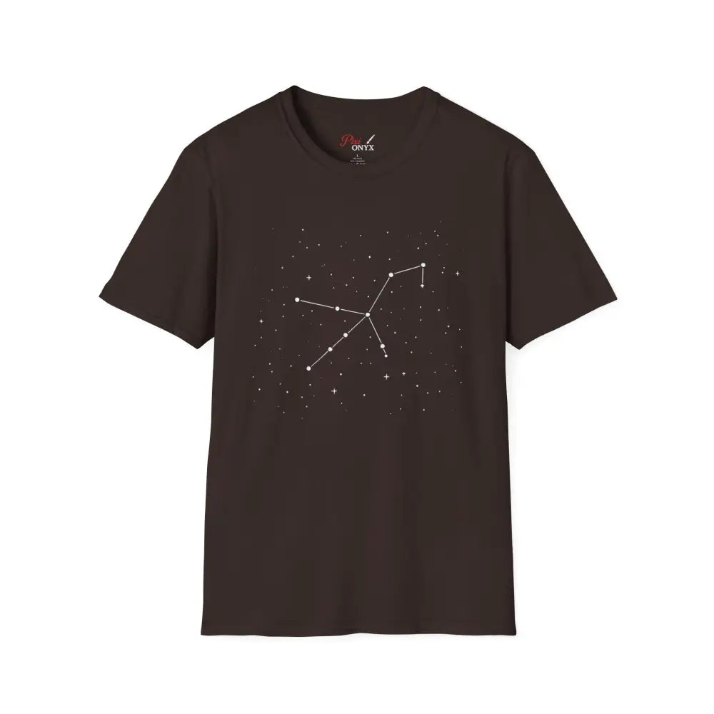 Dark brown T-shirt with stunning constellation design of Celestial Orion constellation star lover tee