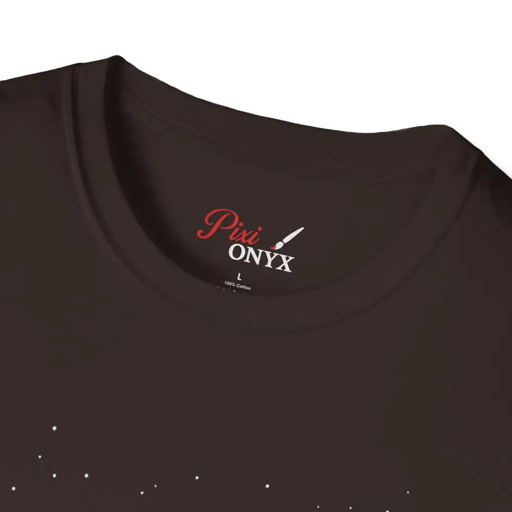 Dark brown short-sleeved T-shirt with a stunning constellation design featuring the celestial Orion constellation for star lovers