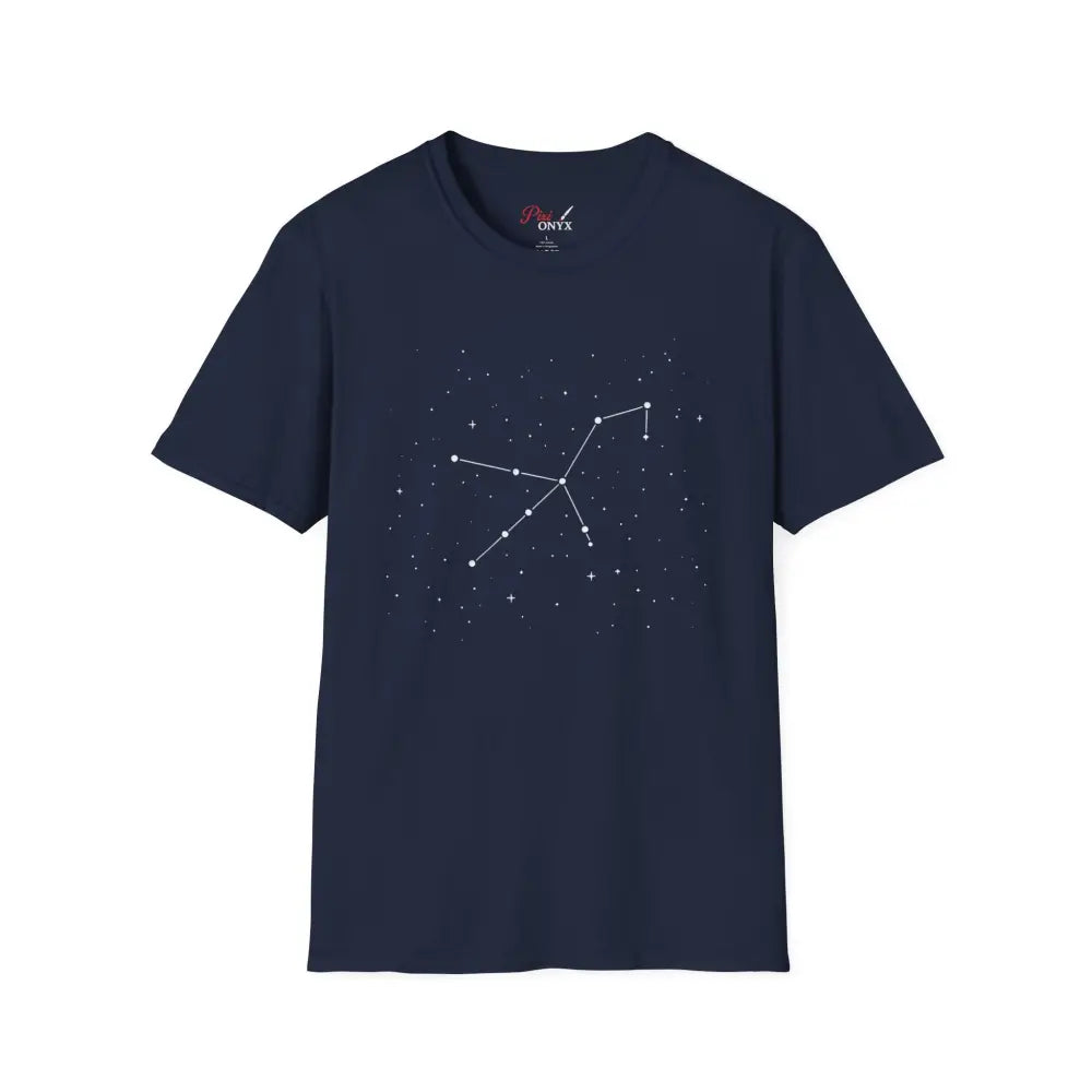 Navy blue T-shirt with a white stunning constellation design of the Celestial Orion Constellation star lover tee