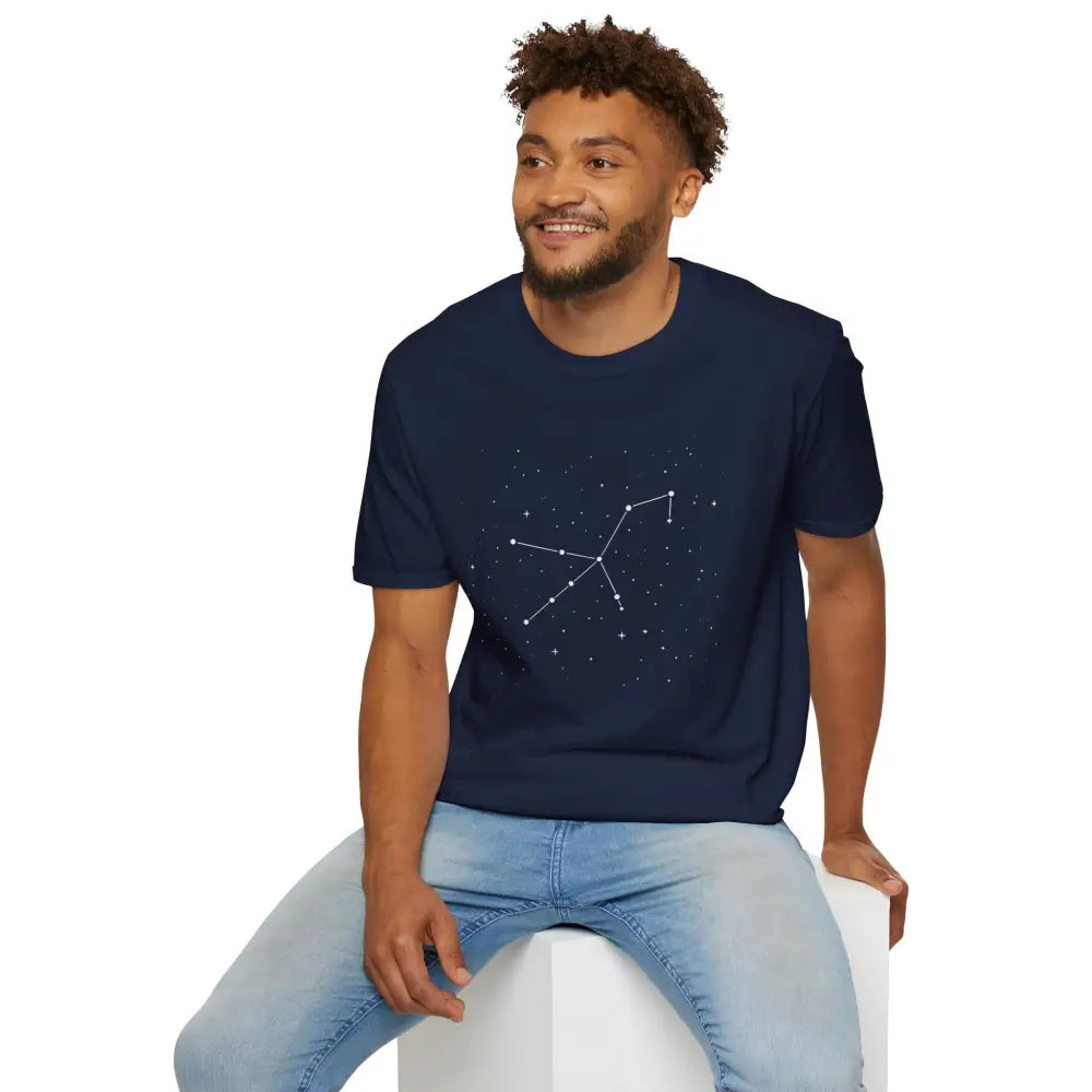 Navy blue star lover tee featuring stunning celestial Orion constellation design