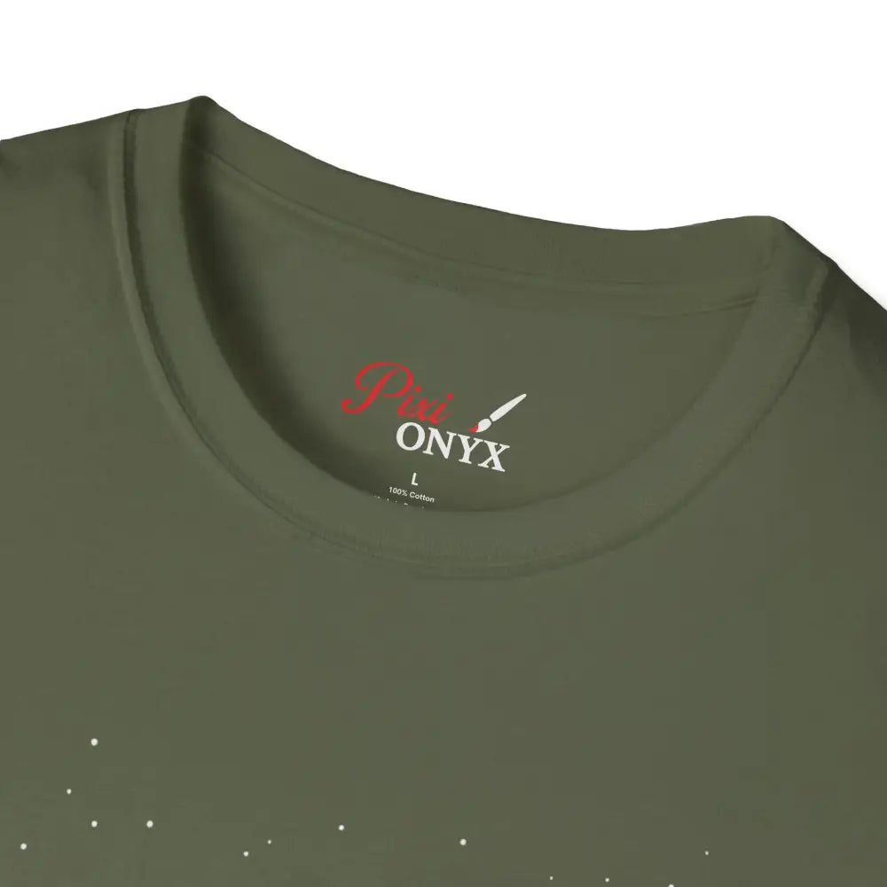 Olive green short-sleeved T-shirt with celestial Orion constellation star lover tee design
