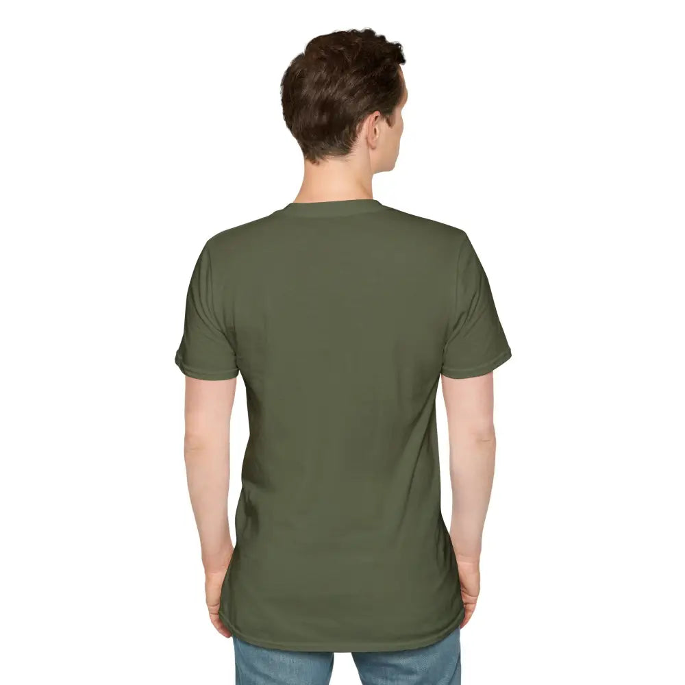 Men’s dark green unisex softstyle t-shirt with ribbed collar retains seamless design reduces