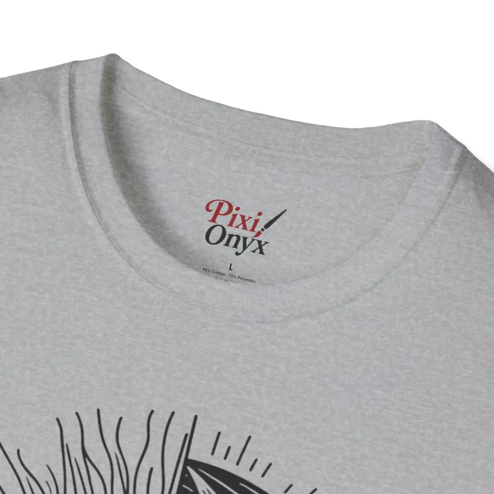 Light gray unisex softstyle t-shirt with ribbed collar retains seamless design, astrology-inspired top