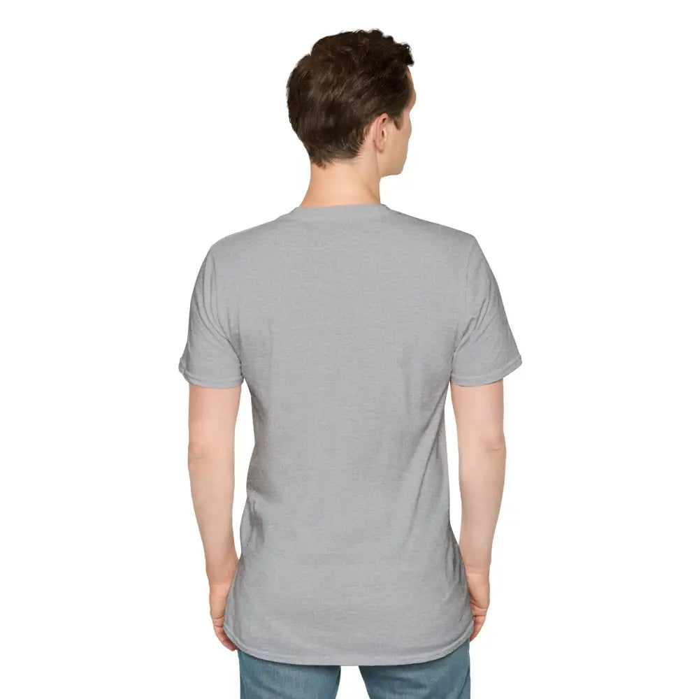 Men’s light grey unisex softstyle t-shirt with ribbed collar retains seamless design reduces fit issues