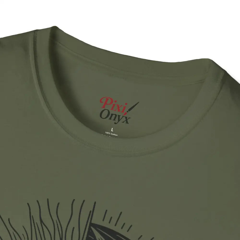 Olive green unisex softstyle t-shirt with ribbed collar retains seamless design and tagless label