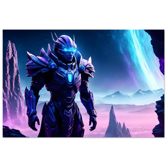 Futuristic armored warrior on Celestial Vanguard Aluminum Print Hyperlight Watch PixiOnyx Panel