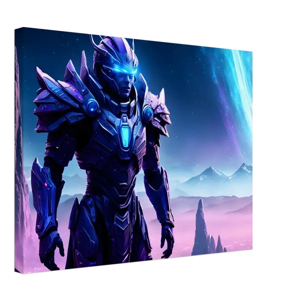 Futuristic armored warrior depicted in Celestial Vanguard Canvas Battleborn Starlight wall art