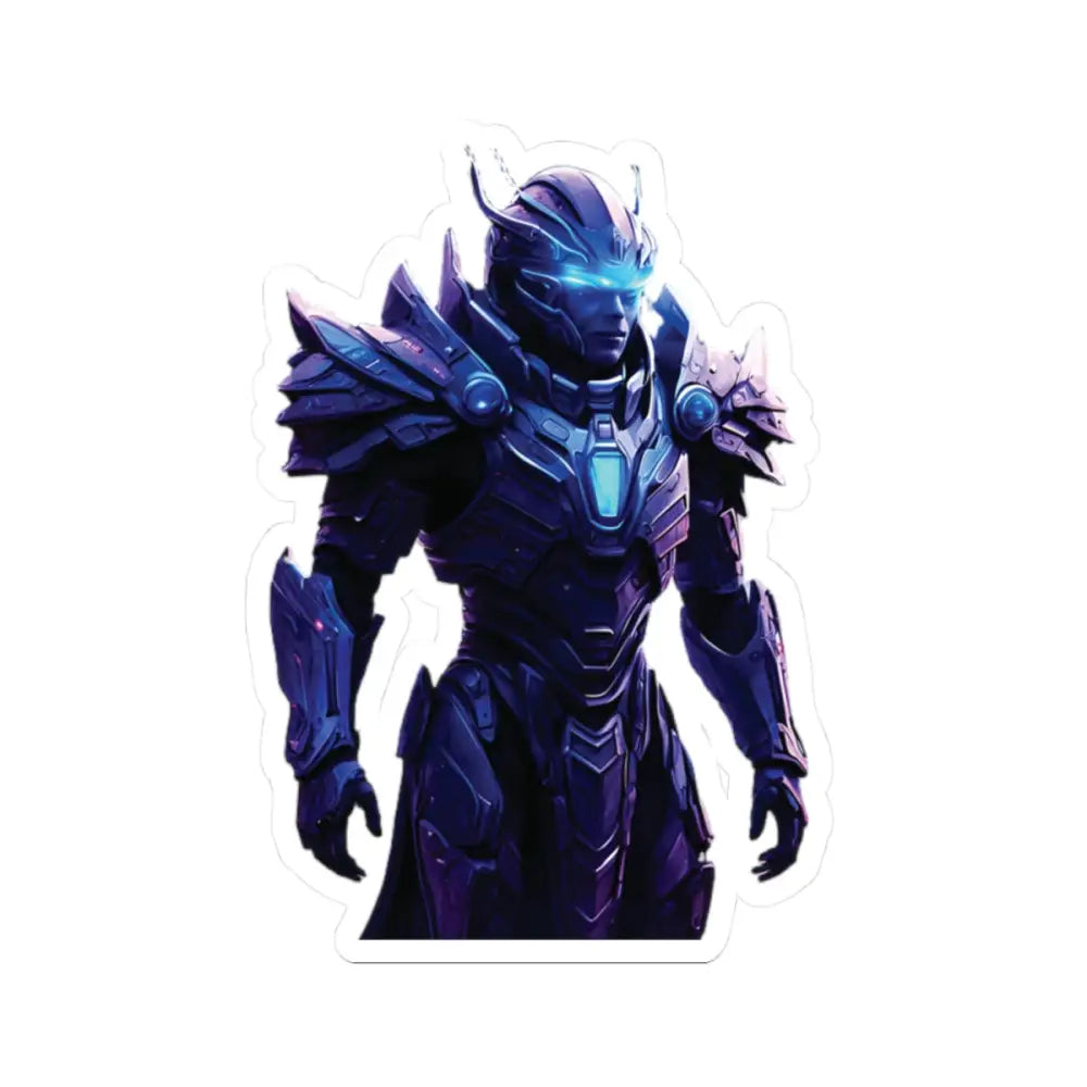 Futuristic armored warrior sticker for Celestial Vanguard vinyl decal display