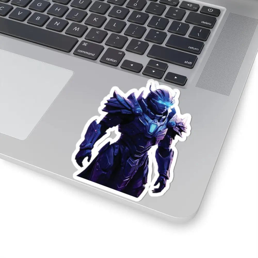 Blue armored warrior sticker from Celestial Vanguard futuristic armor Kiss-Cut decal