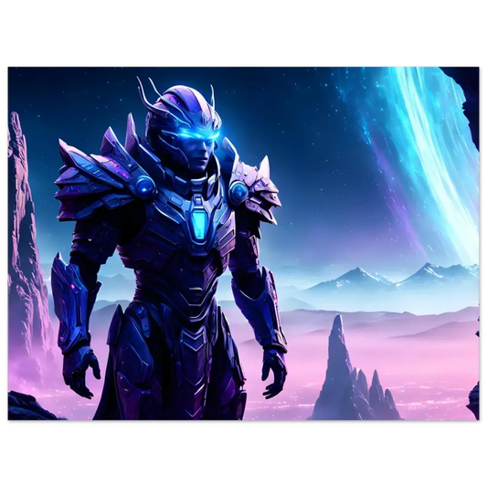 Futuristic armored warrior from Celestial Vanguard Poster Nebula War Sentinel PixiOnyx Fine Art Print