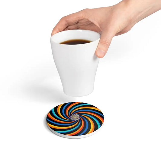 Colorful swirling psychedelic ceramic coaster from PixiOnyx Spirograph Swirl series