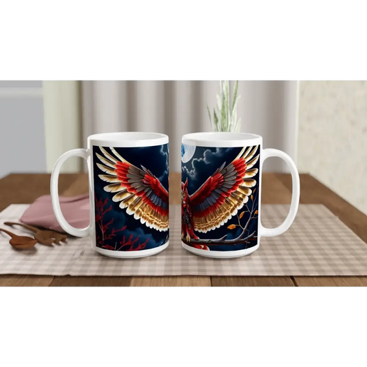 15oz Ceramic Mug with Owl Design and Crimson Wings Unfurled by PixiOnyx Celestial Brew