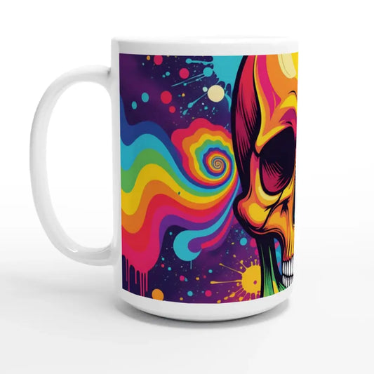 Colorful Neon Psychedelic Skull Ceramic Mug 15oz from PixiOnyx Abstract Coffee