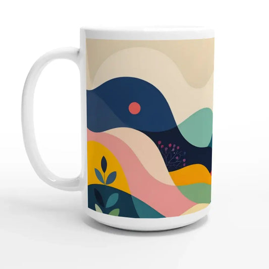 Ceramic mug with abstract nature landscape design for PixiOnyx Dreamscape Brew