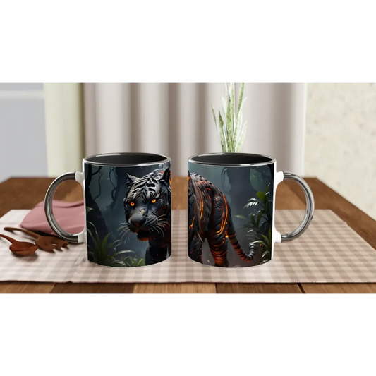 Tiger-themed ceramic mugs with colorful inside showcasing Molten Majesty PixiOnyx Junglefire Sipware