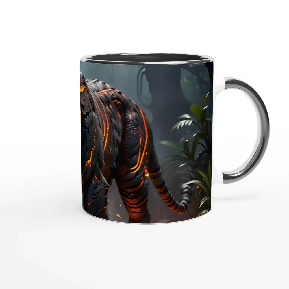 Ceramic mug with Lava Tiger design and colorful inside in Molten Majesty PixiOnyx Junglefire Sipware