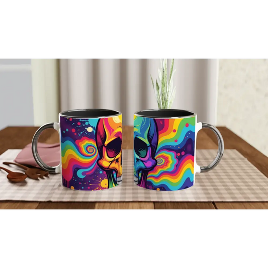 Colorful psychedelic skull mugs for a vibrant morning vibe Ceramic Mug 11oz PixiOnyx