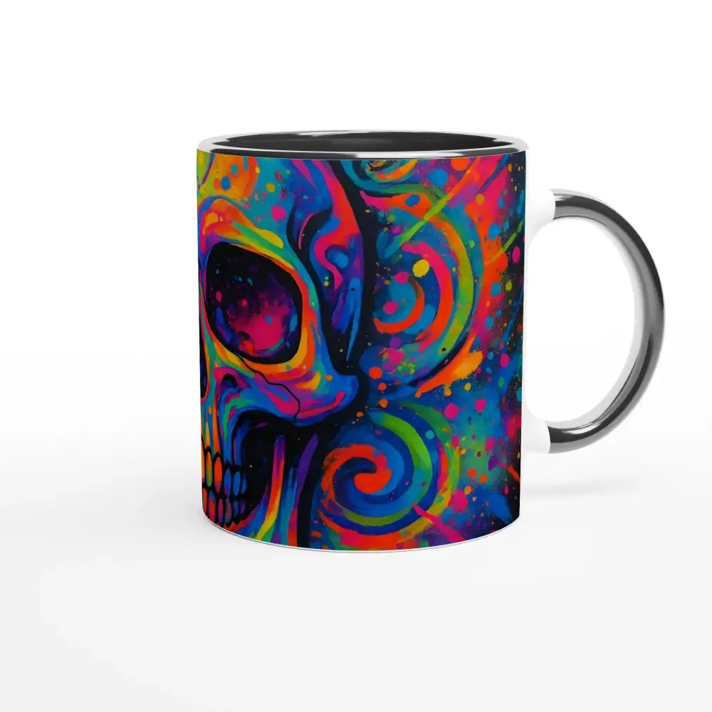 Colorful skull mug with psychedelic eruption design from PixiOnyx Cosmic Brew