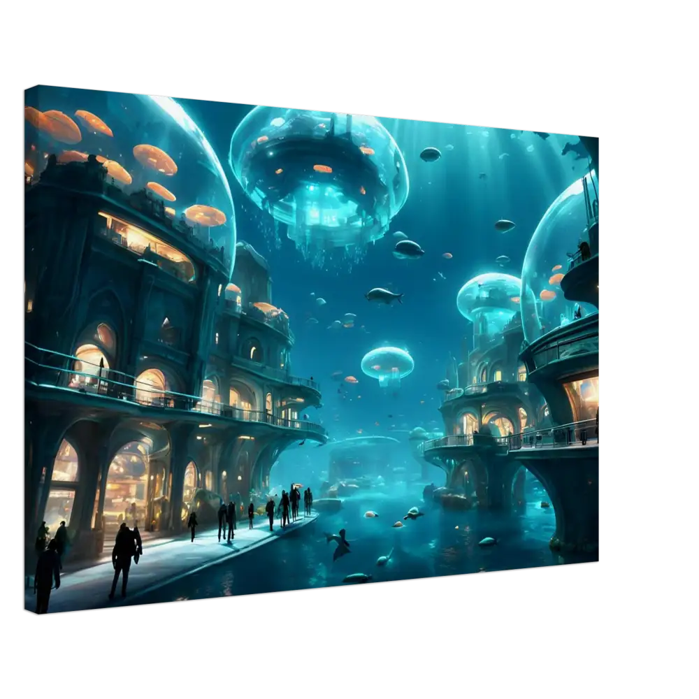 Underwater City with Jellyfish-Shaped Structures on City of the Abyss Canvas by PixiOnyx