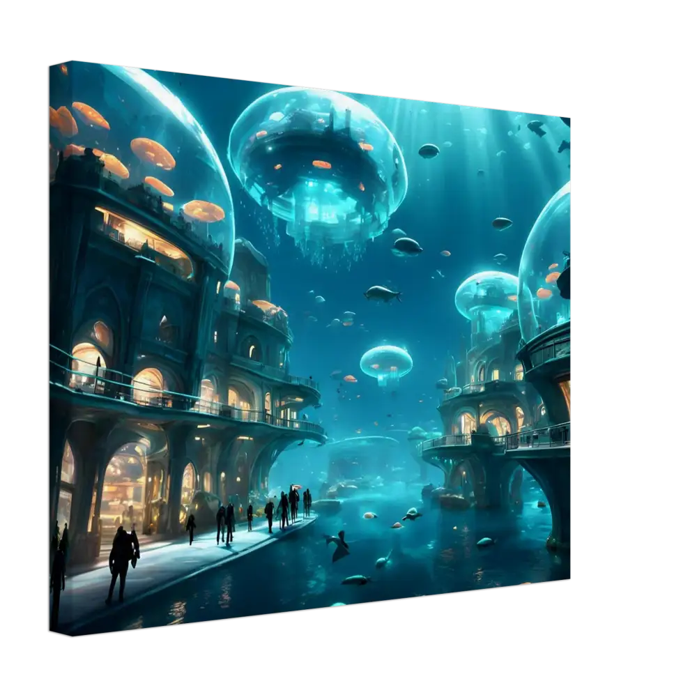 Underwater city with Jellyfish Domes displayed on City of the Abyss Canvas by PixiOnyx