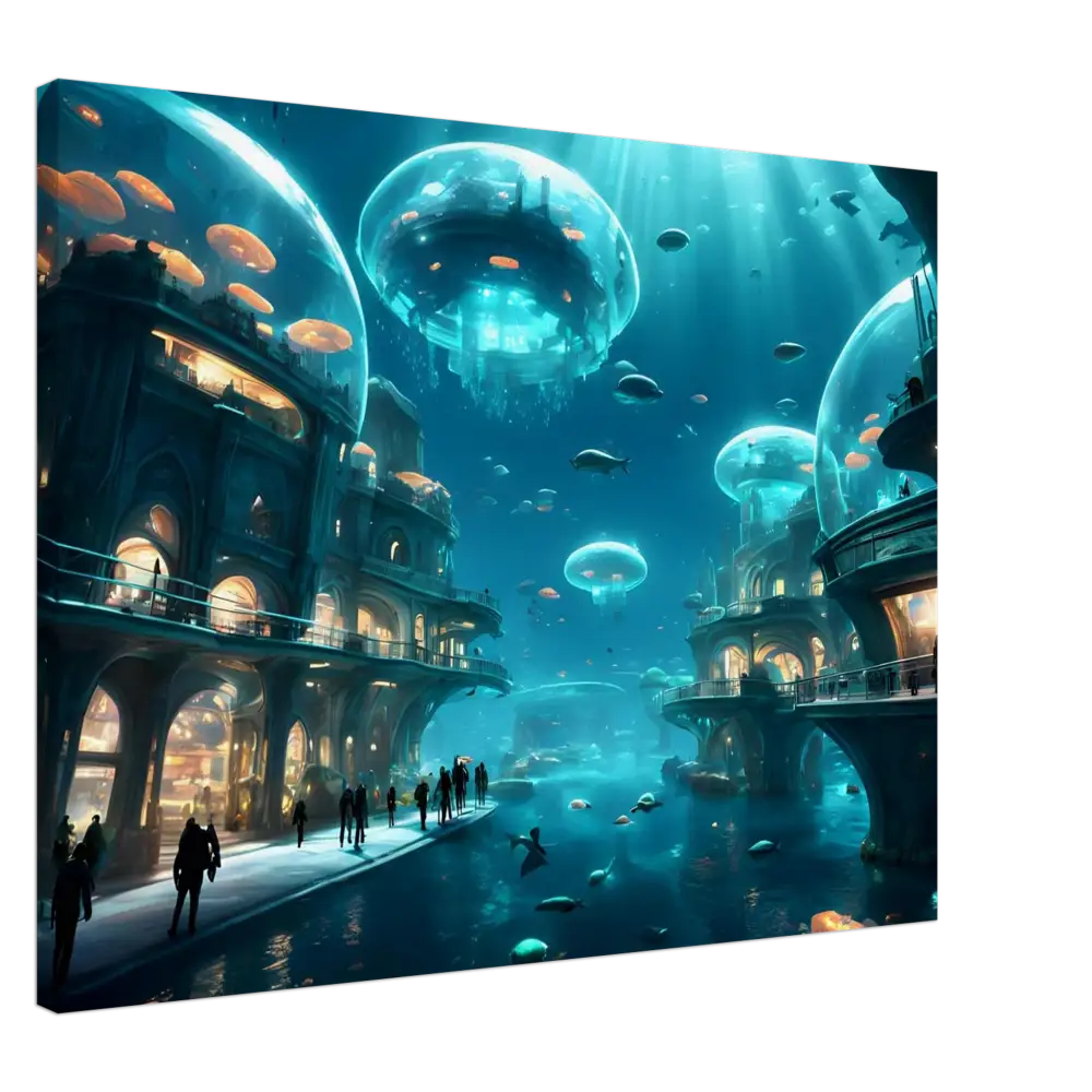 Underwater city with Jellyfish Domes displayed on City of the Abyss Canvas by PixiOnyx Dreamcore