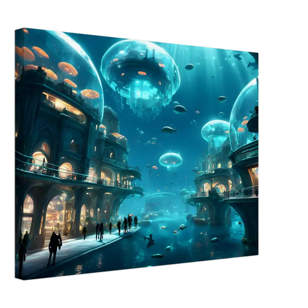 Underwater city with Jellyfish Domes showcased on City of the Abyss Canvas from PixiOnyx Dreamcore Wall Art