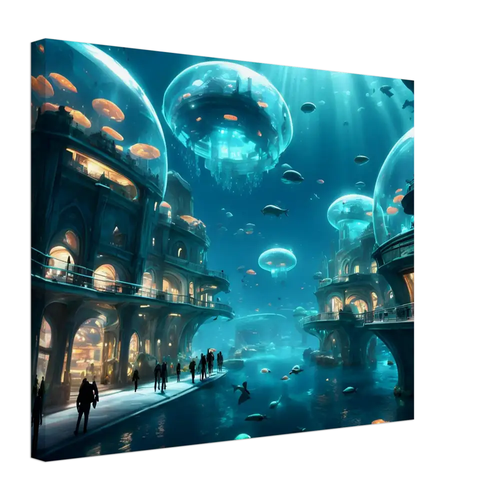 Underwater city with Jellyfish Domes featuring Coral Tech Haven design on PixiOnyx Wall Art