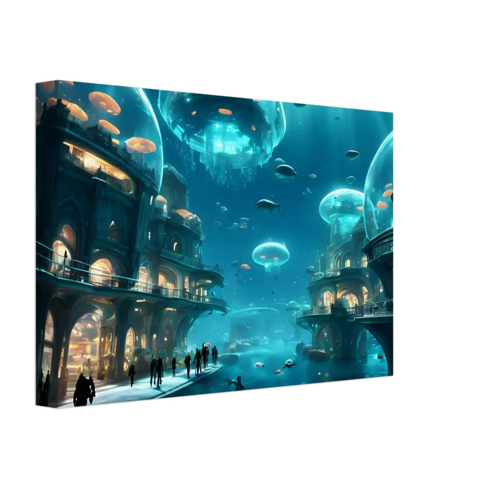 Underwater city with jellyfish domes on Coral Tech Haven Wall Art by PixiOnyx Dreamcore