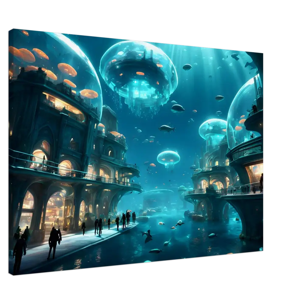 Underwater City with Jellyfish Domes displayed on Coral Tech Haven Wall Art