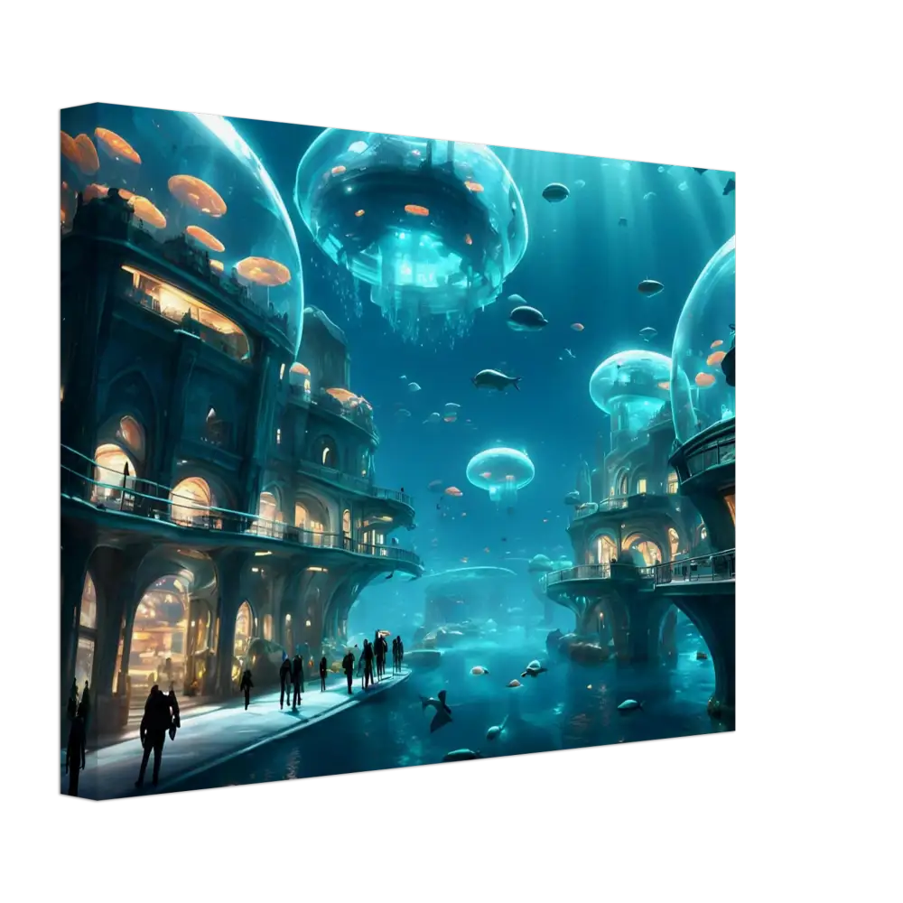 Underwater city canvas artwork depicting Coral Tech Haven in Dreamcore style