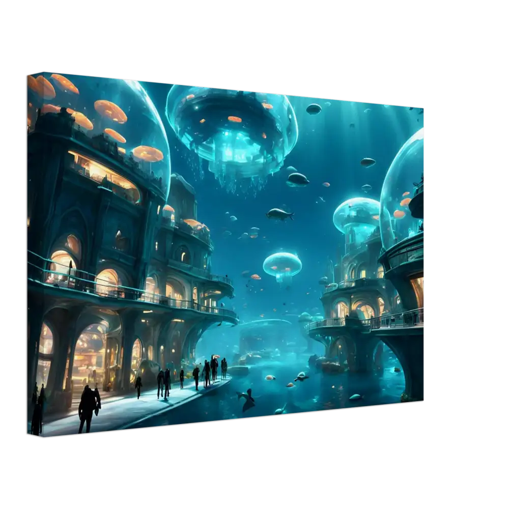 Underwater city with Jellyfish Domes artwork on City of the Abyss Canvas by Coral Tech Haven