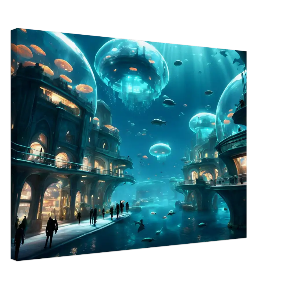 Underwater city with Jellyfish Domes on Coral Tech Haven Wall Art by PixiOnyx Dreamcore