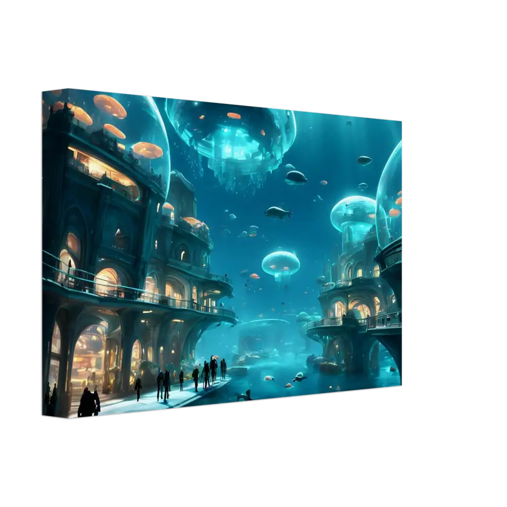 Underwater City with Jellyfish Domes Wall Art for Coral Tech Haven by PixiOnyx