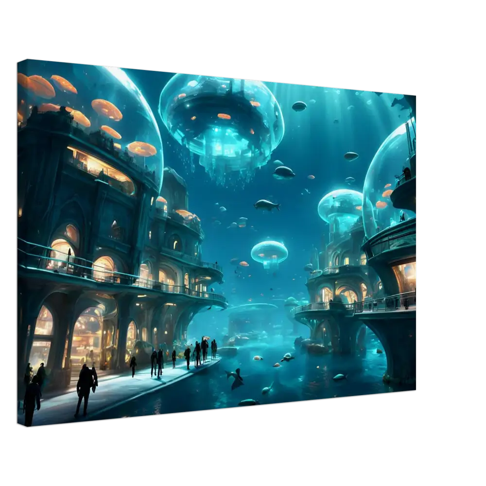 Underwater city with Jellyfish Domes featured in City of the Abyss Canvas by PixiOnyx