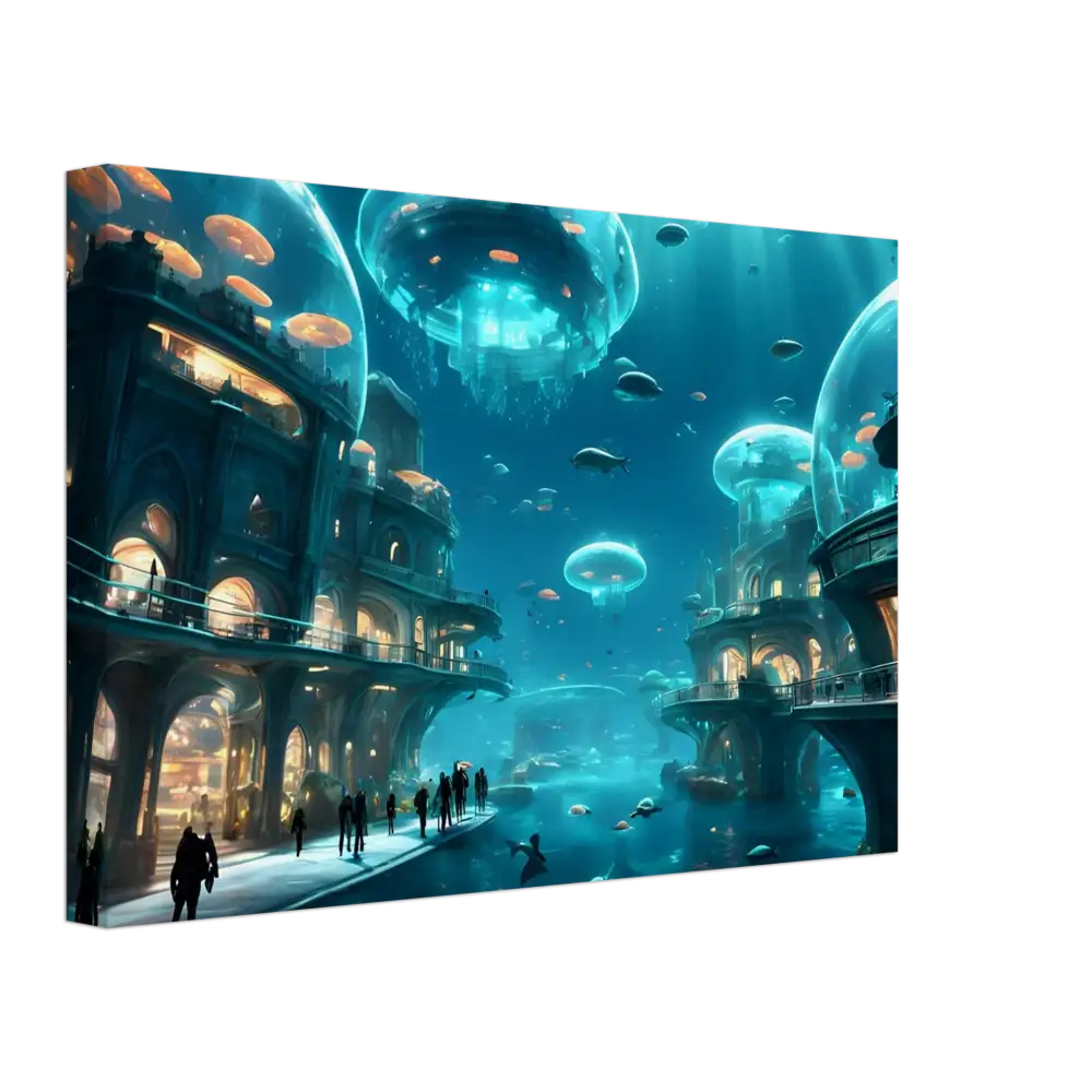 Underwater City with Jellyfish Domes Canvas Wall Art for Coral Tech Haven PixiOnyx Dreamcore