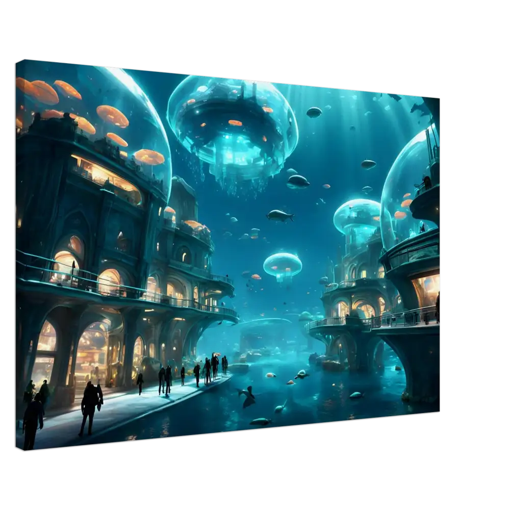 Underwater city canvas print for Coral Tech Haven Dreamcore Wall Art by PixiOnyx