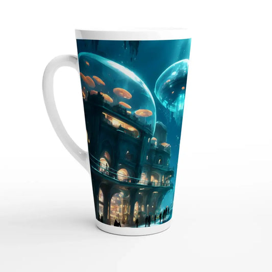 Latte mug with underwater city design perfect for ocean-themed coffee lovers