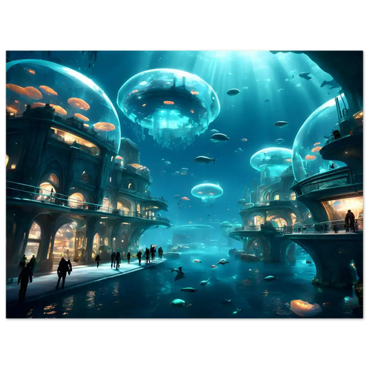 Underwater city with glowing jellyfish domes in Submerged Skyline PixiOnyx Fine Art Print