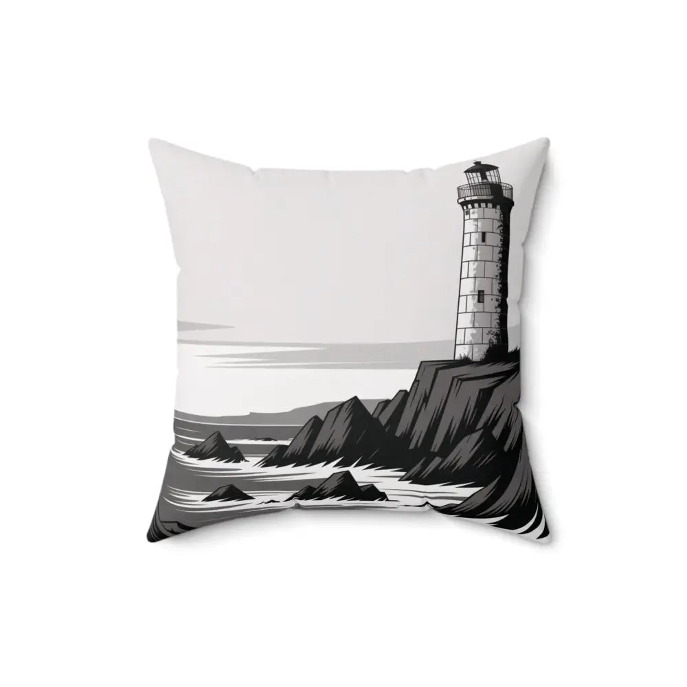Decorative grayscale lighthouse seascape pillow cover for beach lovers, made of spun polyester