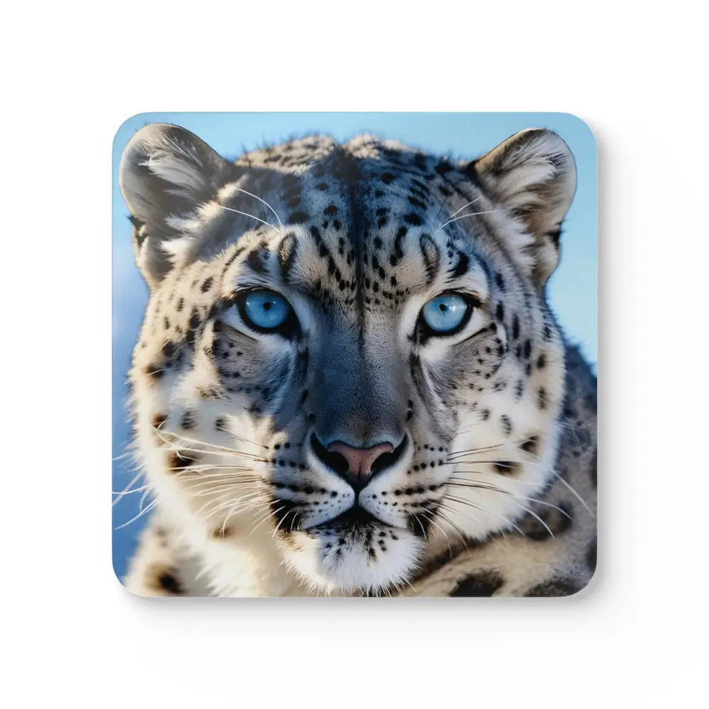 Snow leopard face coaster from PixiOnyx Arctic Pulse Series Coaster Set