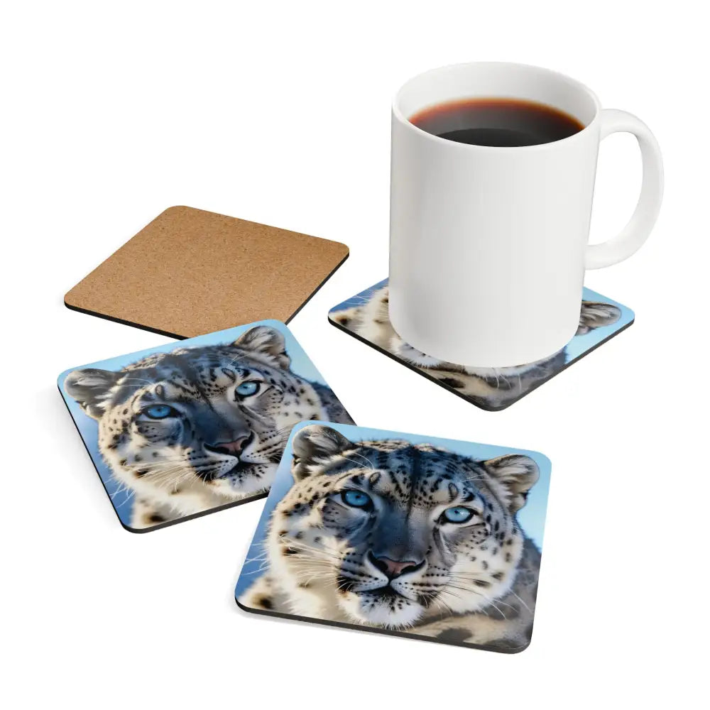 Snow leopard coaster set with mug from PixiOnyx Arctic Pulse Series