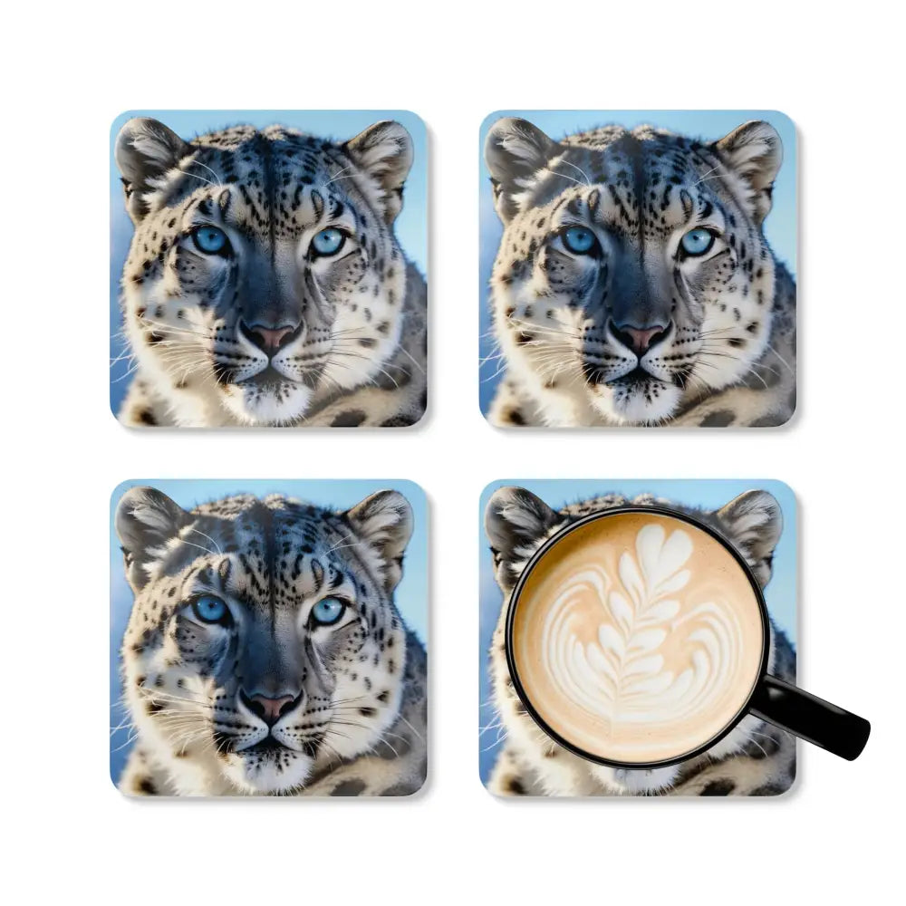 Snow Leopard Glacier Gaze coaster set from PixiOnyx Arctic Pulse Series