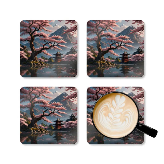 Square coasters with Japanese landscape art from PixiOnyx Tranquil Living Series