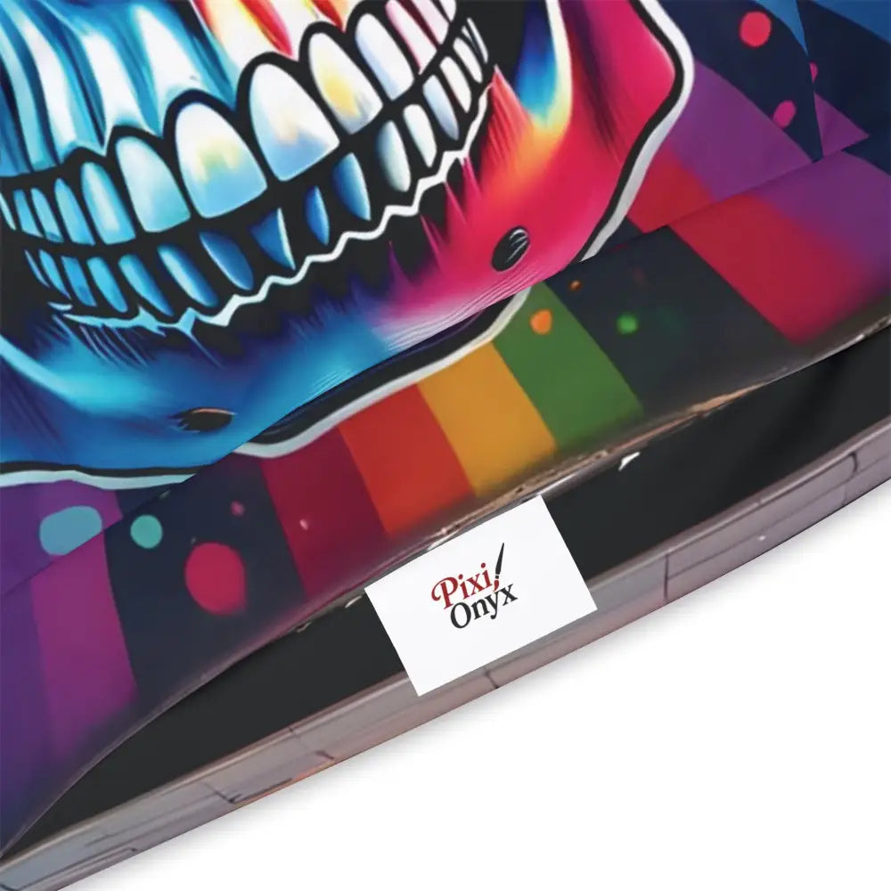 Colorful skull design on Rainbow Streetwear Hoodie from PixiOnyx Athletic Apparel