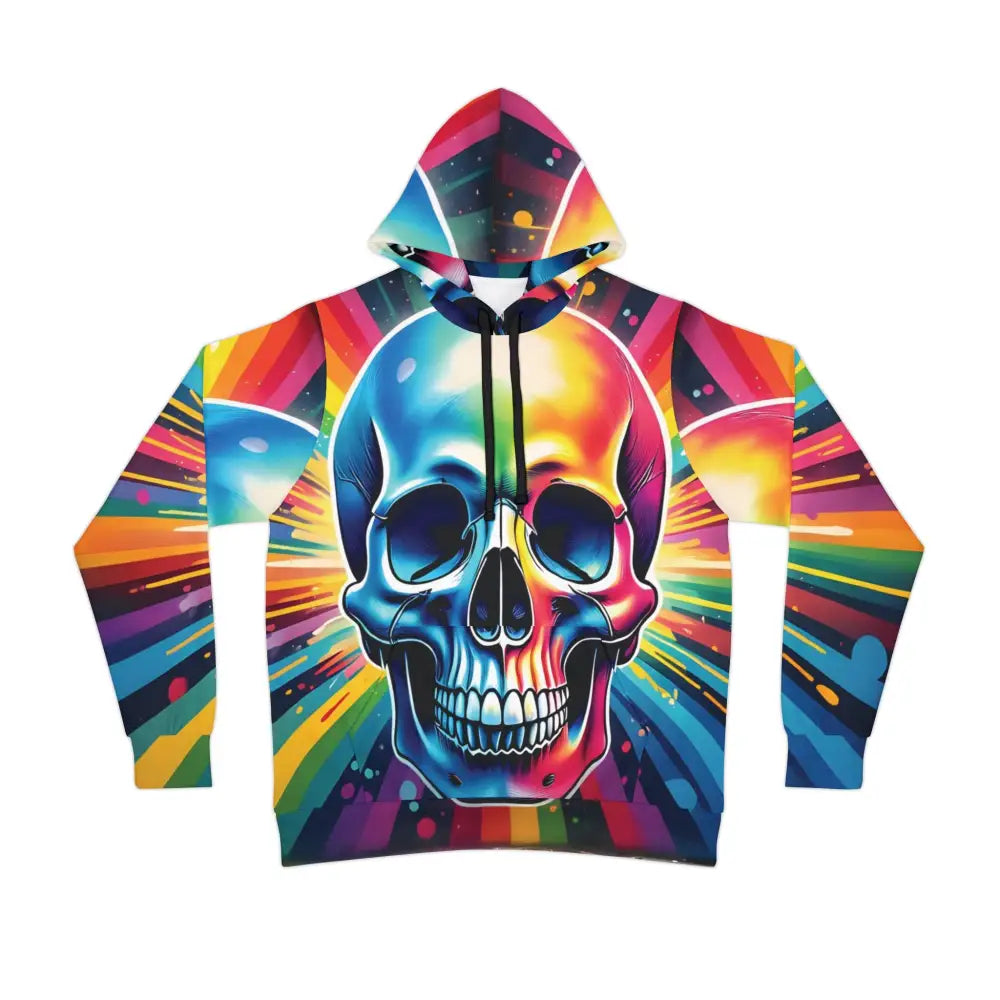 Colorful skull hoodie displayed in Rainbow Streetwear Statement by PixiOnyx Athletic Apparel