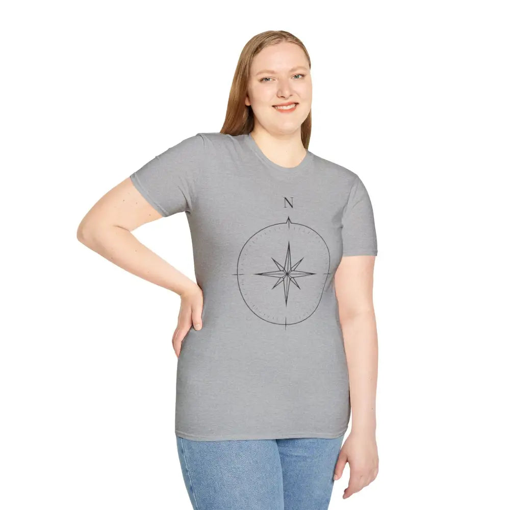 Light gray compass graphic unisex T-shirt made of ring-spun cotton for outdoor activities