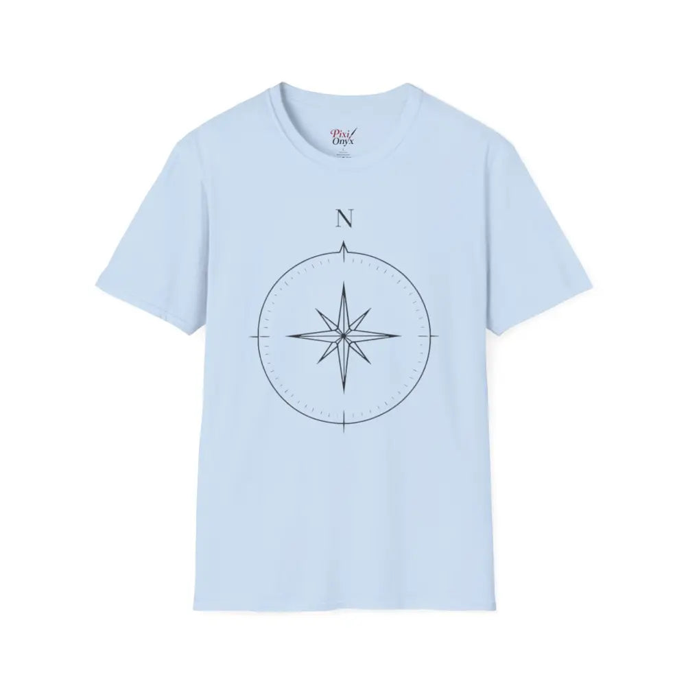 Light blue short-sleeved compass rose t-shirt made of ring-spun cotton for outdoor activities