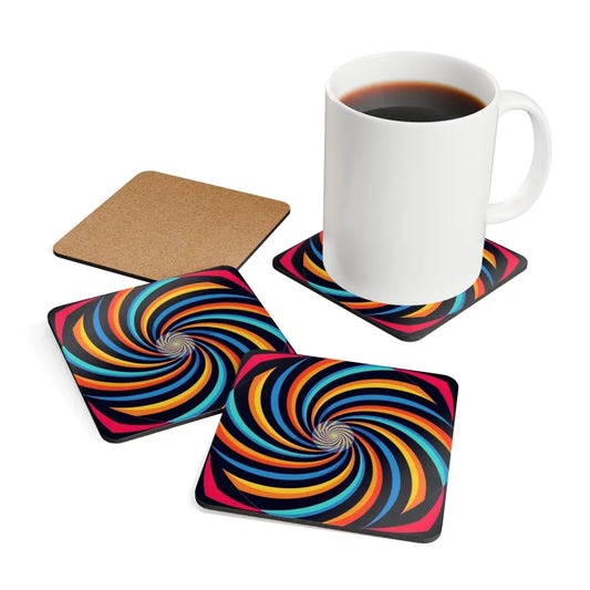 Colorful swirl coaster set with mug from PixiOnyx Spirograph Swirl Hypnotic Home Series
