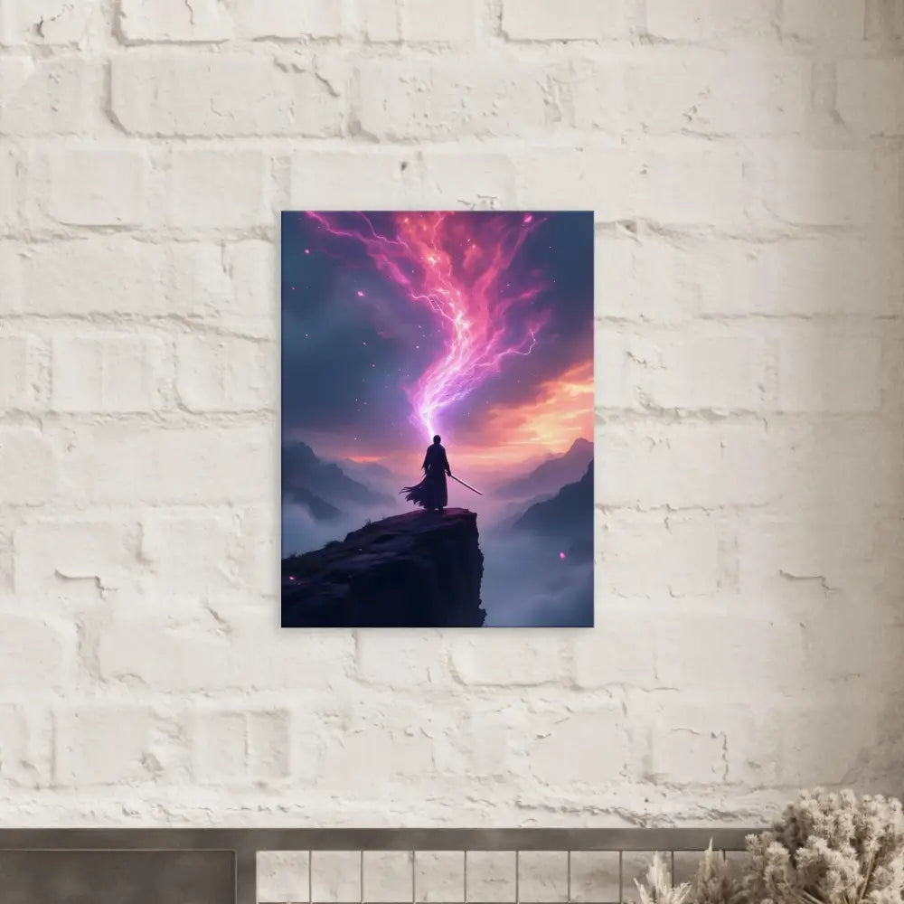 Fantasy warrior art print on Cosmic Cliff Canvas The Edge of Power by PixiOnyx